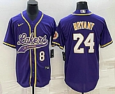 Men's Los Angeles Lakers #8 #24 Kobe Bryant Number Purple With Patch Cool Base Stitched Baseball Jersey,baseball caps,new era cap wholesale,wholesale hats